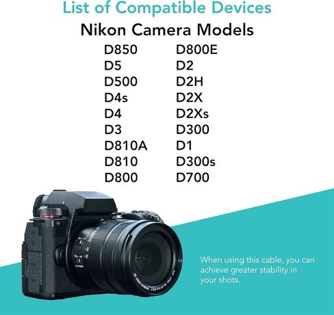 Foto&Tech 2.5mm-N1 10-PIN Remote Control Shutter Release Cable Cord Compatible with Miops Trigger & Nikon Cameras D850 D5 D500 D4s D4 D3 D810A D810 D800 D800E D2 D2H D2X D2Xs D300 D1 D300s D700 Z9 Z8 in Kuwait