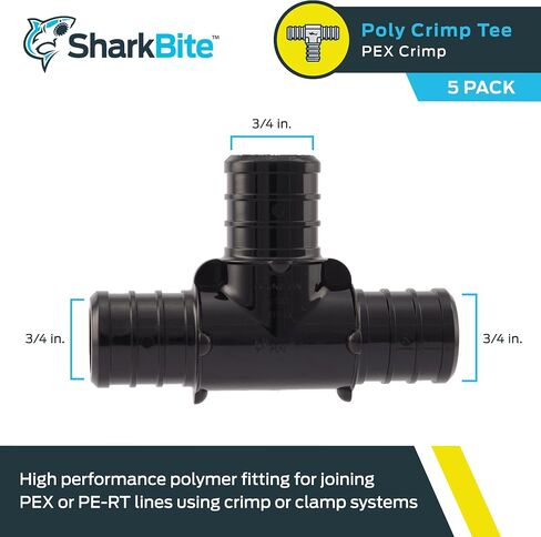 SharkBite 1/2 Inch Poly Crimp Tee, Pack of 25, PEX Pipe, PE-RT, UP362 in Saudi Arabia