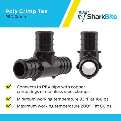 SharkBite 1/2 Inch Poly Crimp Tee, Pack of 25, PEX Pipe, PE-RT, UP362 in Saudi Arabia