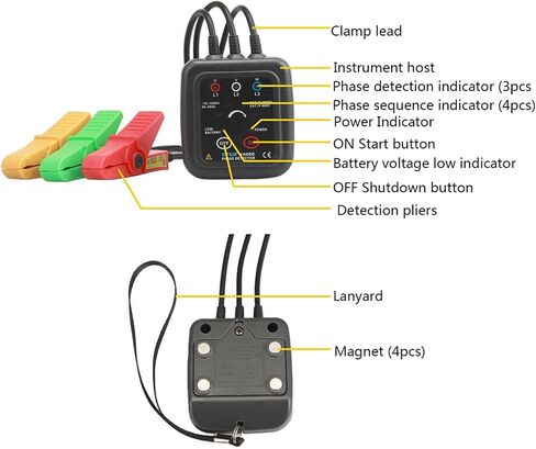 Non- type phase sequence detector, AC 70-1000V ETCR1000D Non- type three phase sequence detector Magnetic base phase meter in Saudi Arabia