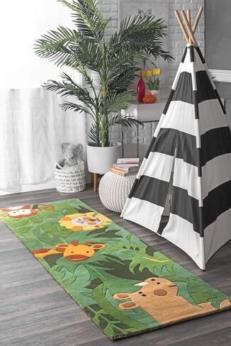 nuLOOM Hand Tufted King of the Jungle Runner Rug, 2' 6" x 8', Green in Saudi Arabia