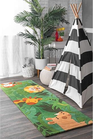nuLOOM Hand Tufted King of the Jungle Runner Rug, 2' 6" x 8', Green in Saudi Arabia