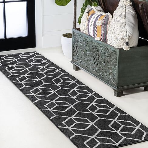 JONATHAN Y SEU101A-8 Tumbling Blocks Modern Geometric Indoor Area-Rug Contemporary Casual Easy-Cleaning Bedroom Kitchen Living Room Non Shedding, 8 X 10, Black/White in Saudi Arabia