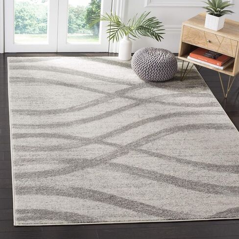 SAFAVIEH Adirondack Collection Area Rug - 6' Square, Cream & Grey, Modern Wave Distressed Design, Non-Shedding & Easy Care, Ideal for High Traffic Areas in Living Room, Bedroom (ADR125C) in Saudi Arabia