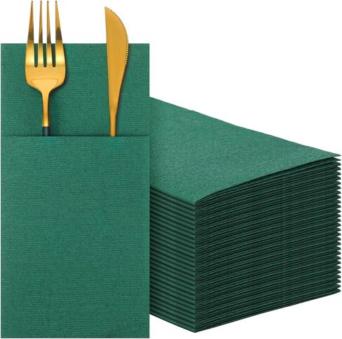 75 Pieces Paper Linen Napkins, Disposable Airlaid Paper Napkins Prefolded Dinner Napkins with Built in Flatware Pocket for Silverware Valentine Wedding Party Christmas Day (Sage Green) in Saudi Arabia