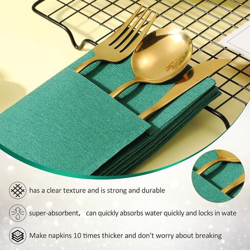 75 Pieces Paper Linen Napkins, Disposable Airlaid Paper Napkins Prefolded Dinner Napkins with Built in Flatware Pocket for Silverware Valentine Wedding Party Christmas Day (Sage Green) in Saudi Arabia