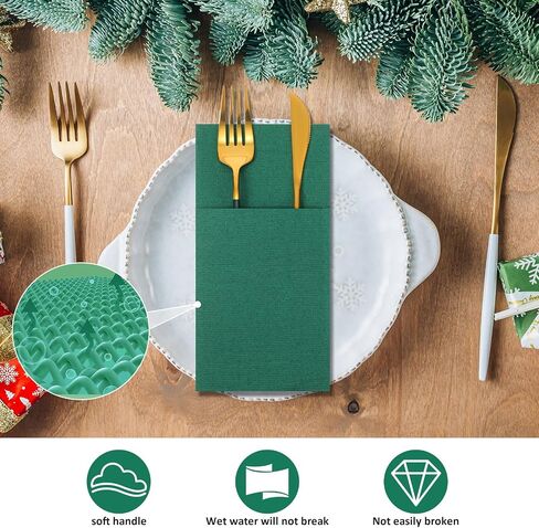 75 Pieces Paper Linen Napkins, Disposable Airlaid Paper Napkins Prefolded Dinner Napkins with Built in Flatware Pocket for Silverware Valentine Wedding Party Christmas Day (Sage Green) in Saudi Arabia