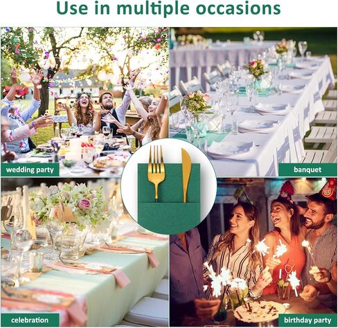 75 Pieces Paper Linen Napkins, Disposable Airlaid Paper Napkins Prefolded Dinner Napkins with Built in Flatware Pocket for Silverware Valentine Wedding Party Christmas Day (Sage Green) in Saudi Arabia