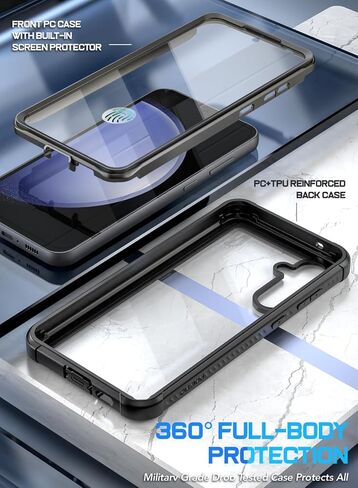 Poetic Guardian Case for Samsung Galaxy S24 FE 5G [20 FT Mil-Grade Drop Tested], Built-in Screen Protector [Work with Fingerprint ID], Full-Body Rugged Shockproof Protective Cover Case, Black/Clear in Kuwait