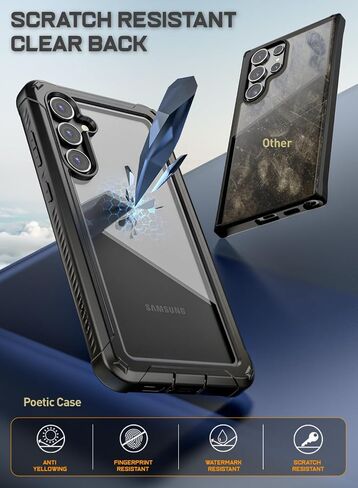 Poetic Guardian Case for Samsung Galaxy S24 FE 5G [20 FT Mil-Grade Drop Tested], Built-in Screen Protector [Work with Fingerprint ID], Full-Body Rugged Shockproof Protective Cover Case, Black/Clear in Kuwait