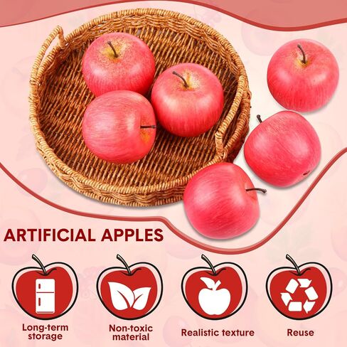 Yunlly 24 Pcs Fake Fruit Artificial Apples Realistic Artificial Fruits Lifelike Decorative Fake Apples Simulation Faux Apples Apple Decor for Home Kitchen Table Basket Decoration (Stylish) in Saudi Arabia