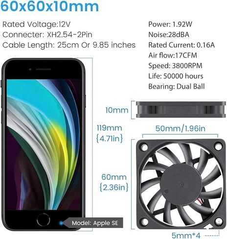 Wathai 60 مللي متر x 10 مللي متر حافظة كمبيوتر مراوح 12 فولت كرة مزدوجة 2Pin عالية الأداء استبدال مروحة لتقوم بها بنفسك مشروع Exaust التبريد in Kuwait
