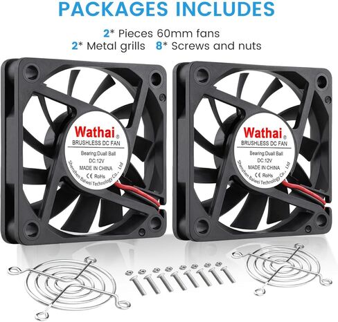 Wathai 60 مللي متر x 10 مللي متر حافظة كمبيوتر مراوح 12 فولت كرة مزدوجة 2Pin عالية الأداء استبدال مروحة لتقوم بها بنفسك مشروع Exaust التبريد in Kuwait
