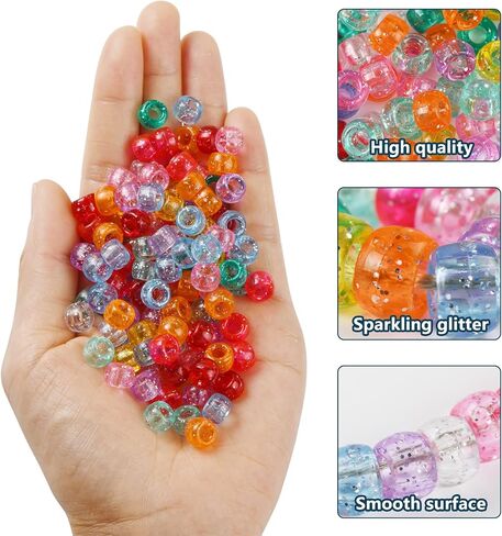 Pony Beads 3600 Pcs 6x9mm Multi-Colored Plastic Craft Beads Set, Bulk Rainbow Hair Beads 24 Assorted Colors for DIY Crafting Jewelry Making Kandi Bracelets in Kuwait
