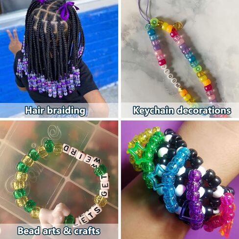 Pony Beads 3600 Pcs 6x9mm Multi-Colored Plastic Craft Beads Set, Bulk Rainbow Hair Beads 24 Assorted Colors for DIY Crafting Jewelry Making Kandi Bracelets in Kuwait