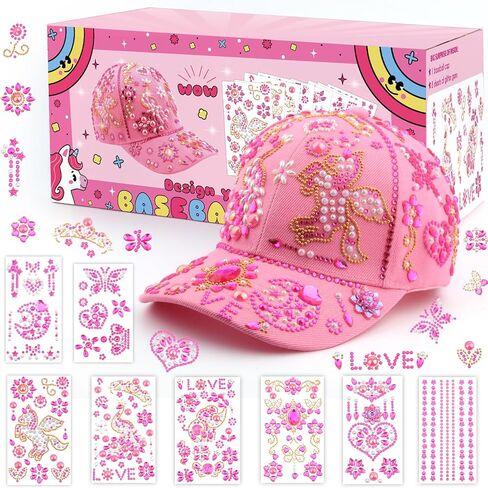 Nigifter Crafts for Girls Ages 8-12, Decorate Your Own Baseball Cap Birthday Christmas Gifts for Girls 6-12 DIY Arts and Crafts Kits Blue Baseball Cap for Girls with 8 Sheets Gems Stickers in Kuwait