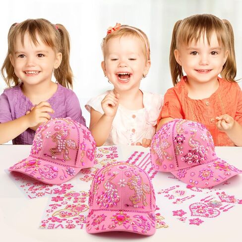 Nigifter Crafts for Girls Ages 8-12, Decorate Your Own Baseball Cap Birthday Christmas Gifts for Girls 6-12 DIY Arts and Crafts Kits Blue Baseball Cap for Girls with 8 Sheets Gems Stickers in Kuwait
