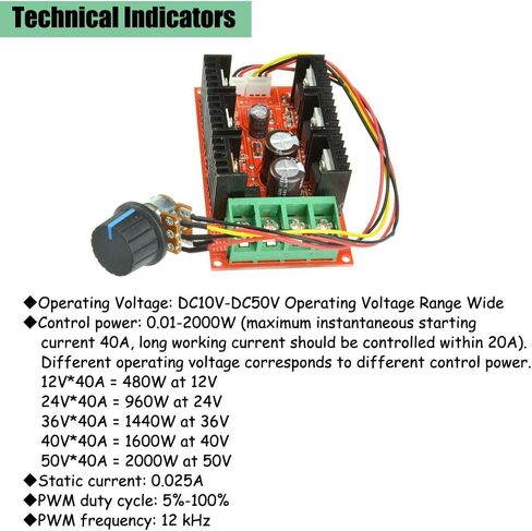 1 قطعة 2000 واط 10-50 فولت ماكس 40A PWM وحدة تحكم في سرعة محرك التيار المستمر محافظ HHO RC تحكم قابل للتعديل متغير السرعة التبديل in Kuwait