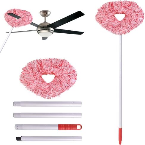 2024 Dusters for Cleaning -Ceiling Fan Cleaner Duster with Extension Pole,13 to 56 Inch Removable Washable Fan Duster for Ceiling Fan Blades Cleaning Cobweb Furniture Bookshelves Door (Bluish Pink) in Saudi Arabia