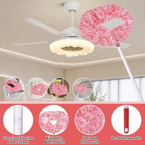 2024 Dusters for Cleaning -Ceiling Fan Cleaner Duster with Extension Pole,13 to 56 Inch Removable Washable Fan Duster for Ceiling Fan Blades Cleaning Cobweb Furniture Bookshelves Door (Bluish Pink) in Saudi Arabia