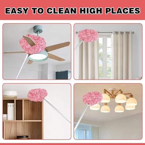 2024 Dusters for Cleaning -Ceiling Fan Cleaner Duster with Extension Pole,13 to 56 Inch Removable Washable Fan Duster for Ceiling Fan Blades Cleaning Cobweb Furniture Bookshelves Door (Bluish Pink) in Saudi Arabia