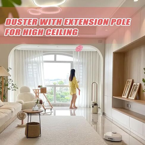 2024 Dusters for Cleaning -Ceiling Fan Cleaner Duster with Extension Pole,13 to 56 Inch Removable Washable Fan Duster for Ceiling Fan Blades Cleaning Cobweb Furniture Bookshelves Door (Bluish Pink) in Saudi Arabia