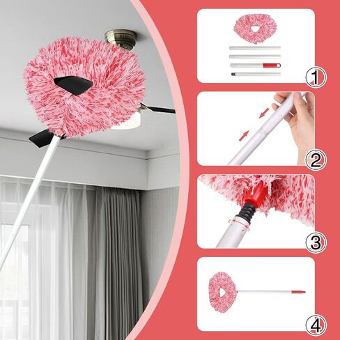 2024 Dusters for Cleaning -Ceiling Fan Cleaner Duster with Extension Pole,13 to 56 Inch Removable Washable Fan Duster for Ceiling Fan Blades Cleaning Cobweb Furniture Bookshelves Door (Bluish Pink) in Saudi Arabia