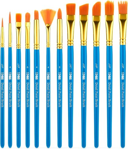 H&S Paint Brush Set for Oil Watercolor & Acrylic Painting - 12pcs - Professional Flat and Round Tip Artist Brushes - w/ Synthetic Hair in Kuwait