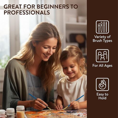 H&S Paint Brush Set for Oil Watercolor & Acrylic Painting - 12pcs - Professional Flat and Round Tip Artist Brushes - w/ Synthetic Hair in Kuwait