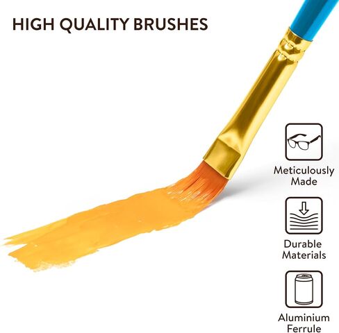 H&S Paint Brush Set for Oil Watercolor & Acrylic Painting - 12pcs - Professional Flat and Round Tip Artist Brushes - w/ Synthetic Hair in Kuwait