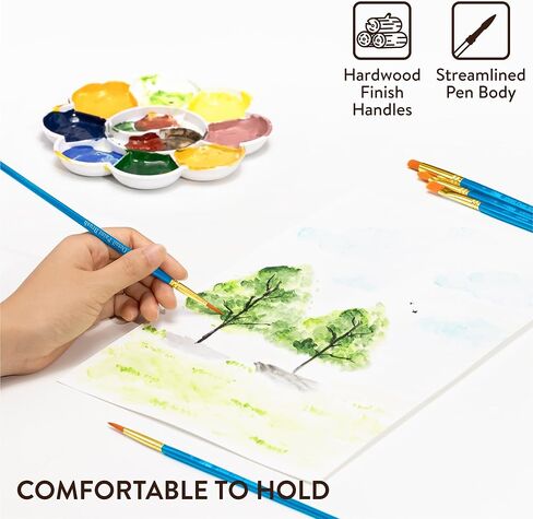 H&S Paint Brush Set for Oil Watercolor & Acrylic Painting - 12pcs - Professional Flat and Round Tip Artist Brushes - w/ Synthetic Hair in Kuwait