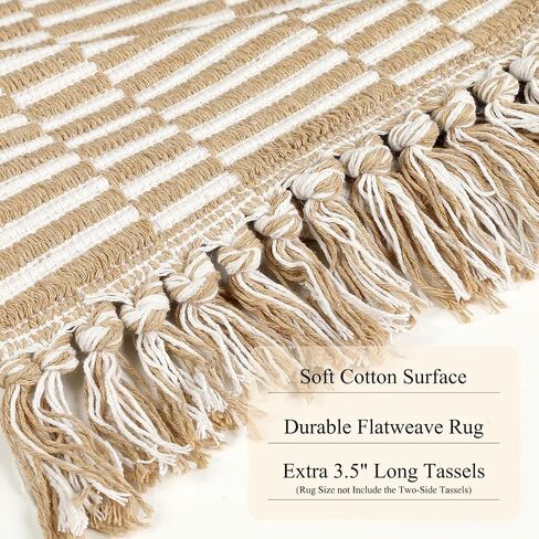 Hallway Runner Rug, 2' x 5' Soft Washable Tan Boho Carpet Runner Kitchen Indoor Hand-Woven Natural Cotton Striped Rug for Bedroom Bathroom Entryway Front Door Farmhouse Laundry Room in Saudi Arabia