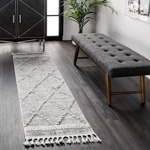 nuLOOM Skylar Geometric Trellis Tassel Runner Rug, 2' x 6', Beige, Rectangular, 0.75" Thick in Saudi Arabia