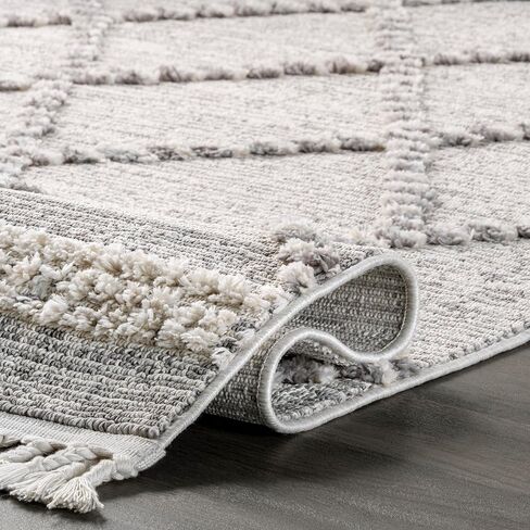 nuLOOM Skylar Geometric Trellis Tassel Runner Rug, 2' x 6', Beige, Rectangular, 0.75" Thick in Saudi Arabia