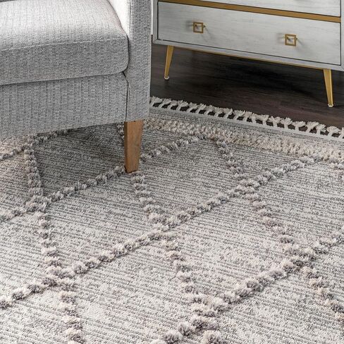 nuLOOM Skylar Geometric Trellis Tassel Runner Rug, 2' x 6', Beige, Rectangular, 0.75" Thick in Saudi Arabia