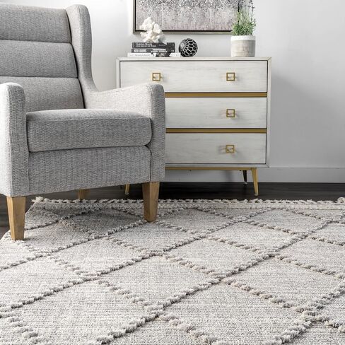 nuLOOM Skylar Geometric Trellis Tassel Runner Rug, 2' x 6', Beige, Rectangular, 0.75" Thick in Saudi Arabia