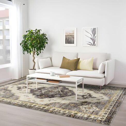 DECOMALL Emily Washable Area Rug, Vintage Floral Rug, Non-Slip Large Rug for Bedroom Living Room Dining Room, Green 7’6’’x9’6’’ in Saudi Arabia