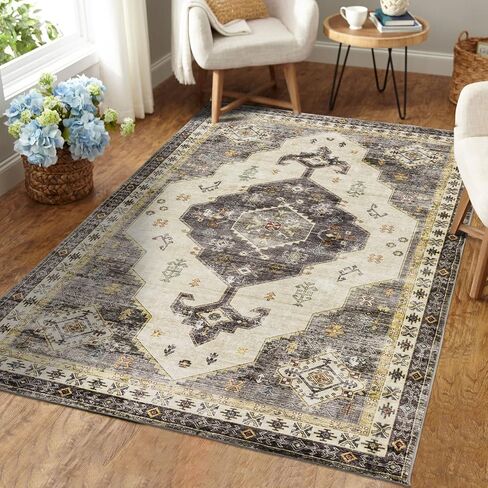 DECOMALL Emily Washable Area Rug, Vintage Floral Rug, Non-Slip Large Rug for Bedroom Living Room Dining Room, Green 7’6’’x9’6’’ in Saudi Arabia