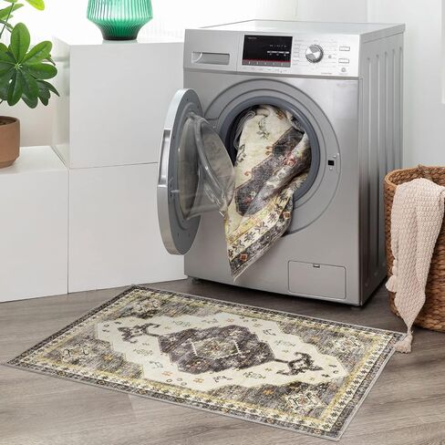 DECOMALL Emily Washable Area Rug, Vintage Floral Rug, Non-Slip Large Rug for Bedroom Living Room Dining Room, Green 7’6’’x9’6’’ in Saudi Arabia