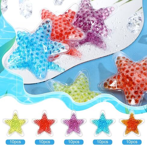 50 قطعة من عبوات الثلج بو بوو من تريلاكو، عبوات باردة قابلة لإعادة الاستخدام، عبوات ثلج صغيرة لتبريد الضغط البارد، حمى أسنان الحكمة، تخفيف الألم، 5 ألوان (نجمة) in Kuwait