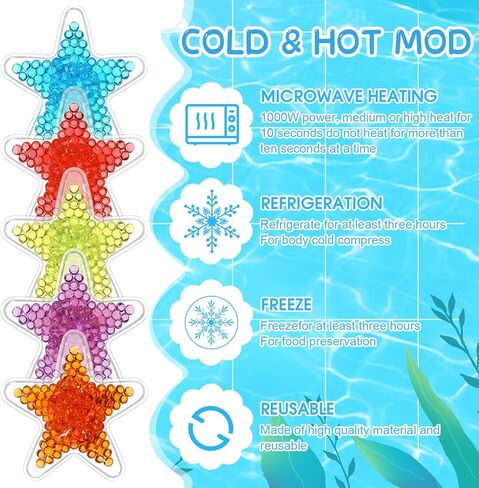 50 قطعة من عبوات الثلج بو بوو من تريلاكو، عبوات باردة قابلة لإعادة الاستخدام، عبوات ثلج صغيرة لتبريد الضغط البارد، حمى أسنان الحكمة، تخفيف الألم، 5 ألوان (نجمة) in Kuwait