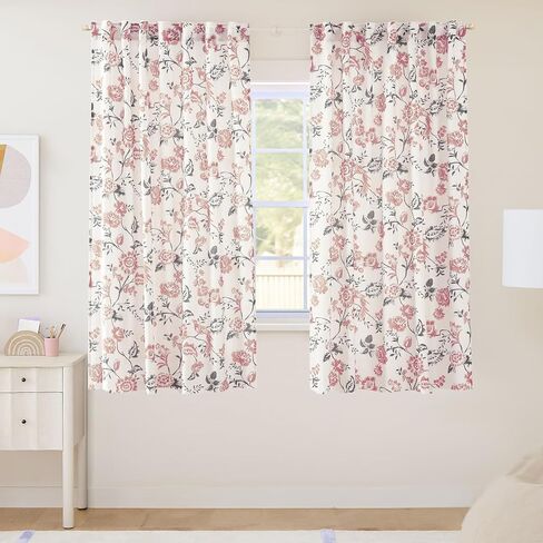 Pink Curtains 2 Panels for Girls Room 63 Inch Length,Pink and Grey Curtains for Living Room Bedroom Short,Pink and Gray Curtains,Pink Nursery Curtains,52" X 63"Long in Saudi Arabia