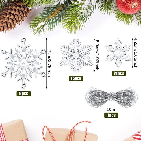 45 Pcs Christmas Snowflake Ornaments Acrylic Christmas Ornaments Christmas Decorations Acrylic Xmas Snowflakes Xmas Tree Pendant with Rope for Winter Holiday Party DIY Decor (Clear) in Saudi Arabia