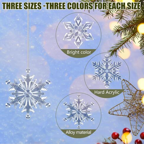 45 Pcs Christmas Snowflake Ornaments Acrylic Christmas Ornaments Christmas Decorations Acrylic Xmas Snowflakes Xmas Tree Pendant with Rope for Winter Holiday Party DIY Decor (Clear) in Saudi Arabia