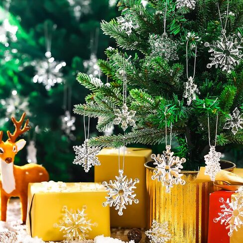 45 Pcs Christmas Snowflake Ornaments Acrylic Christmas Ornaments Christmas Decorations Acrylic Xmas Snowflakes Xmas Tree Pendant with Rope for Winter Holiday Party DIY Decor (Clear) in Saudi Arabia