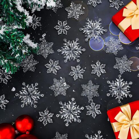 45 Pcs Christmas Snowflake Ornaments Acrylic Christmas Ornaments Christmas Decorations Acrylic Xmas Snowflakes Xmas Tree Pendant with Rope for Winter Holiday Party DIY Decor (Clear) in Saudi Arabia