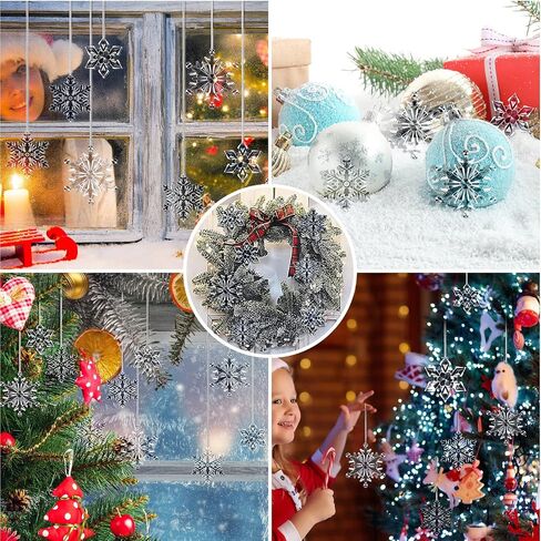 45 Pcs Christmas Snowflake Ornaments Acrylic Christmas Ornaments Christmas Decorations Acrylic Xmas Snowflakes Xmas Tree Pendant with Rope for Winter Holiday Party DIY Decor (Clear) in Saudi Arabia