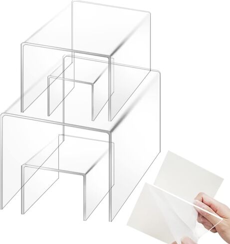 findTop Set of 4 Clear Acrylic Risers Display, Clear Product Stand, Jewelry Display Riser Shelf Showcase for Figures Store, Candy Dessert Display Stand-3", 4", 5", 6" in Saudi Arabia