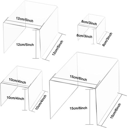 findTop Set of 4 Clear Acrylic Risers Display, Clear Product Stand, Jewelry Display Riser Shelf Showcase for Figures Store, Candy Dessert Display Stand-3", 4", 5", 6" in Saudi Arabia