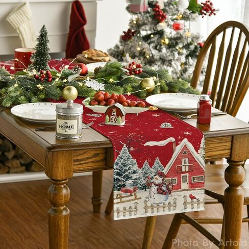 Artoid Mode Xmas Tree Snowman Birds Christmas Table Runner, Seasonal Winter Holiday Kitchen Dining Table Decoration for Home Party Decor 13x72 Inch in Saudi Arabia